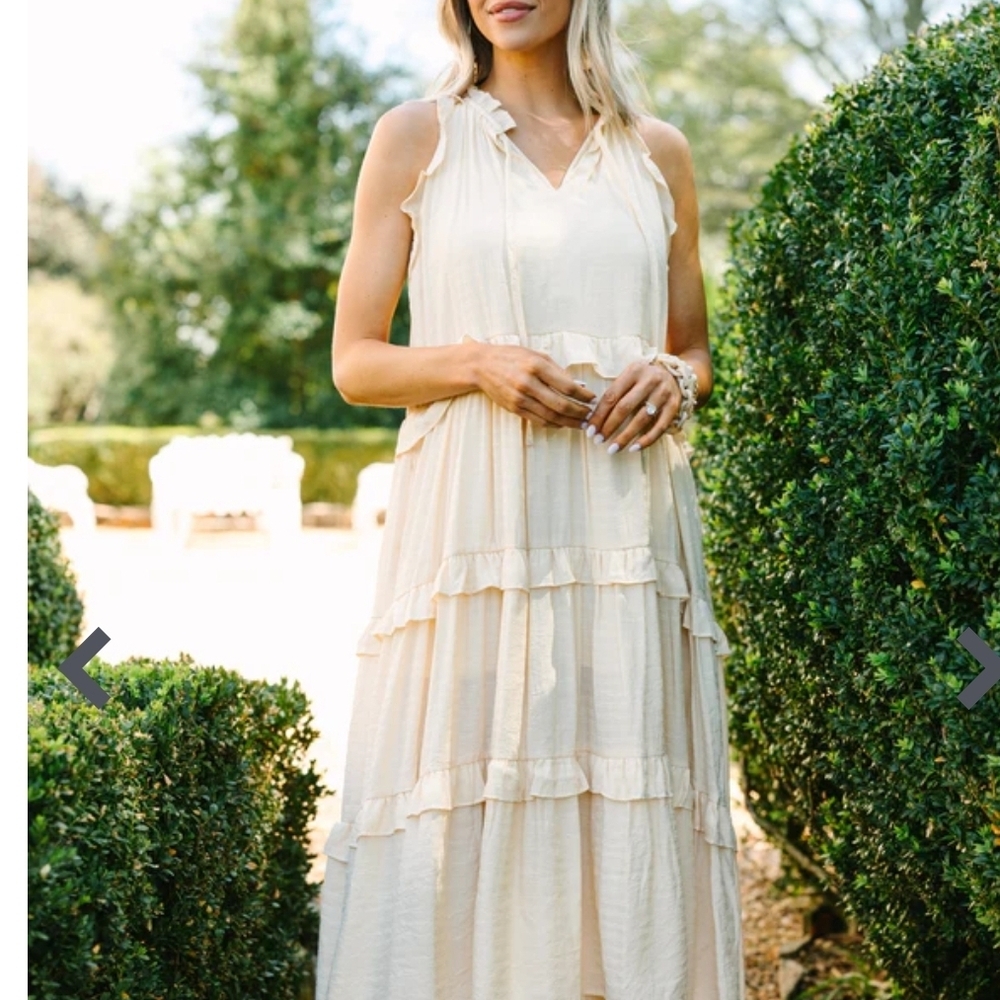 Ruffled Oatmeal White Midi Dress